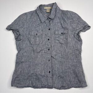 Ecologie Top Blouse 100% Linen Navy Blue Summer Spring Nautical Coastal Resort